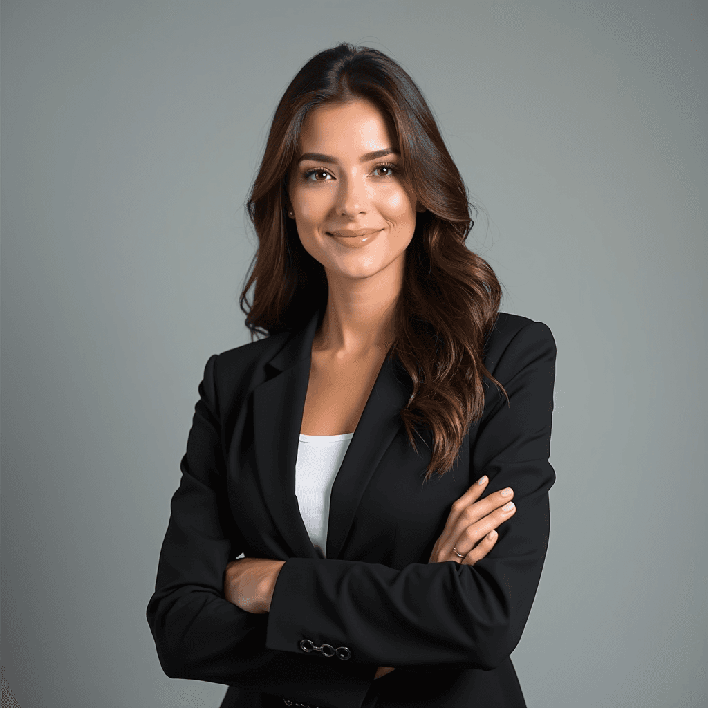 Professional AI headshot with plain solid medium gray background