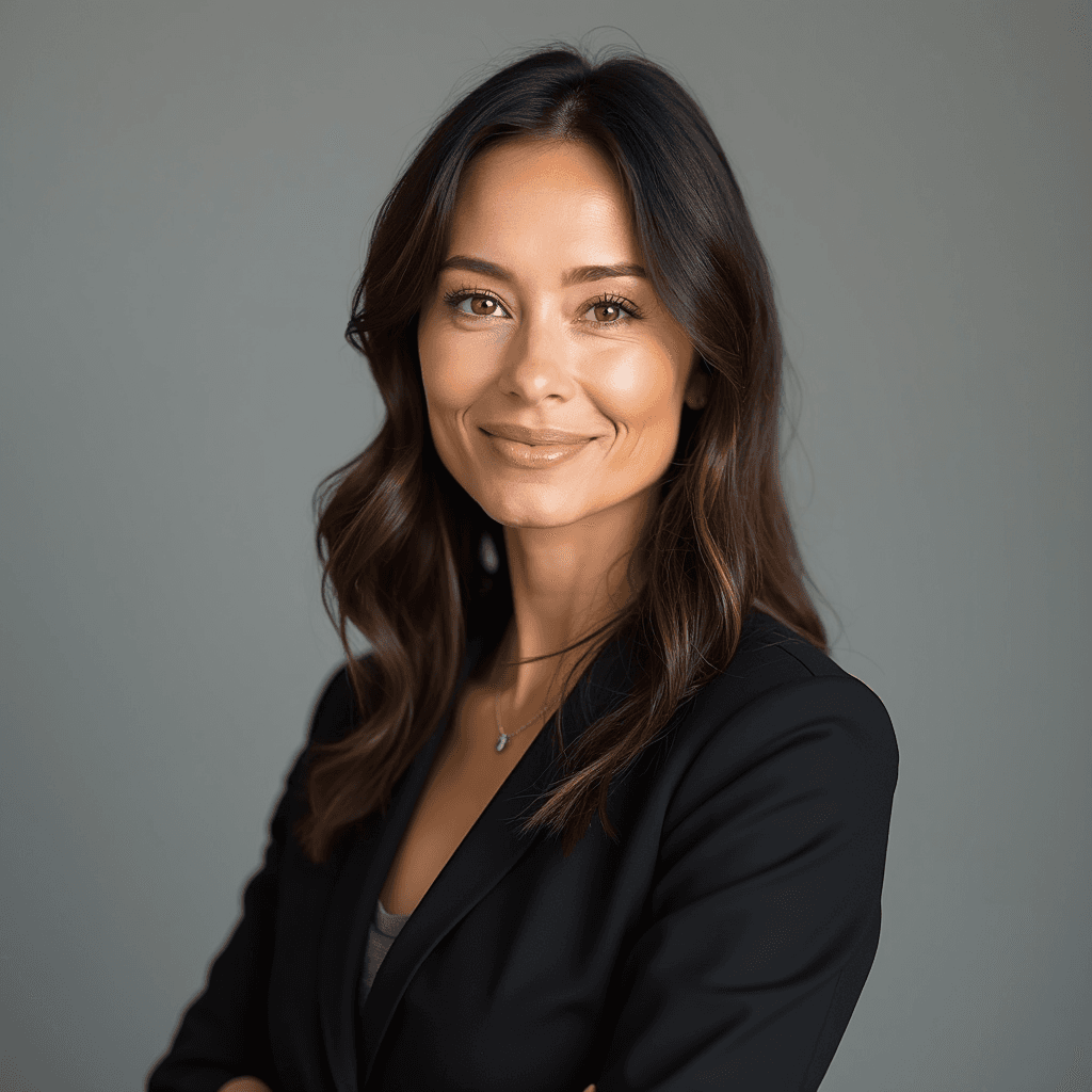 Professional AI headshot with plain solid mushroom gray background