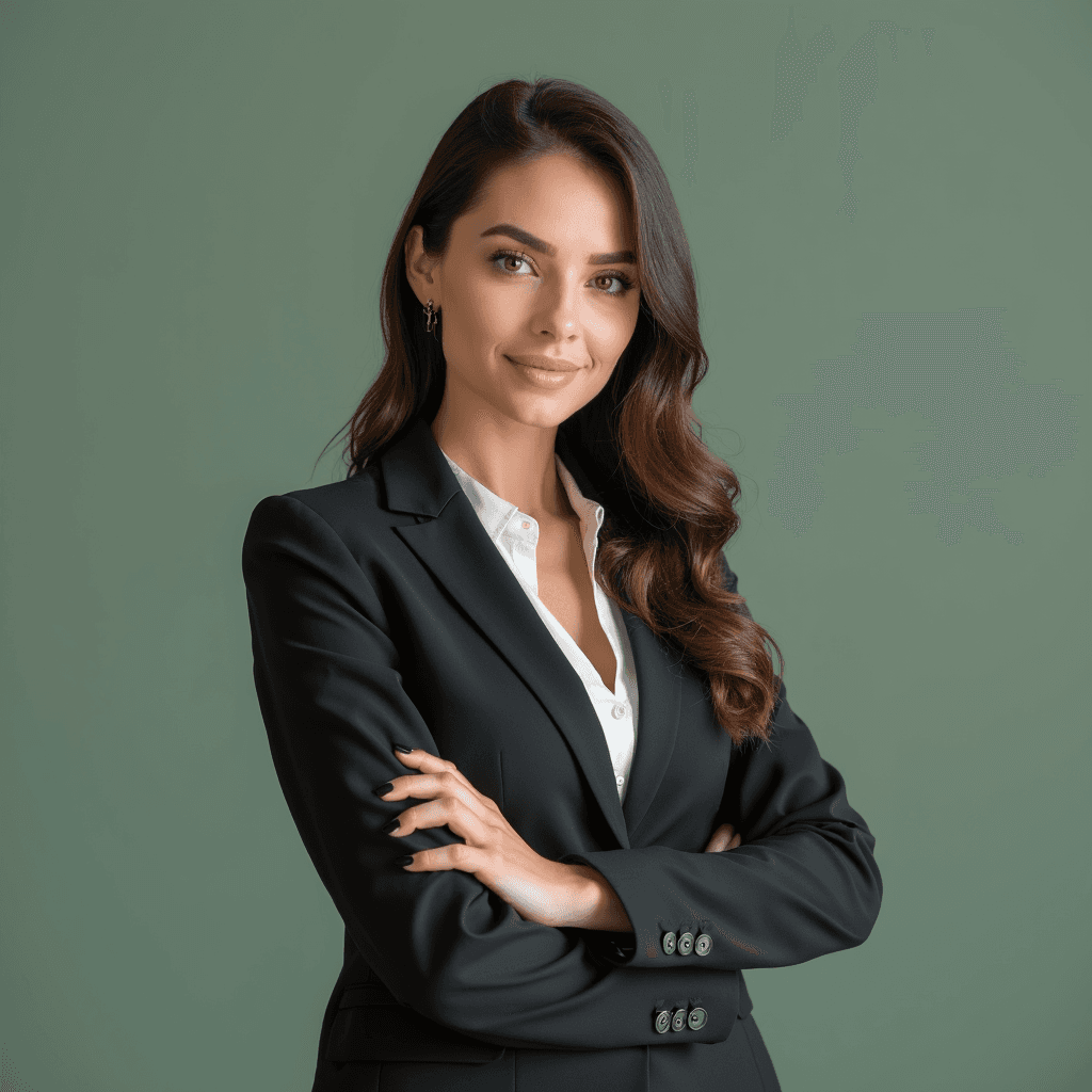 Professional AI headshot with plain solid sage green background