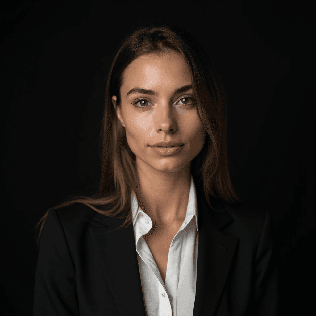 Professional AI headshot with plain solid soft black background