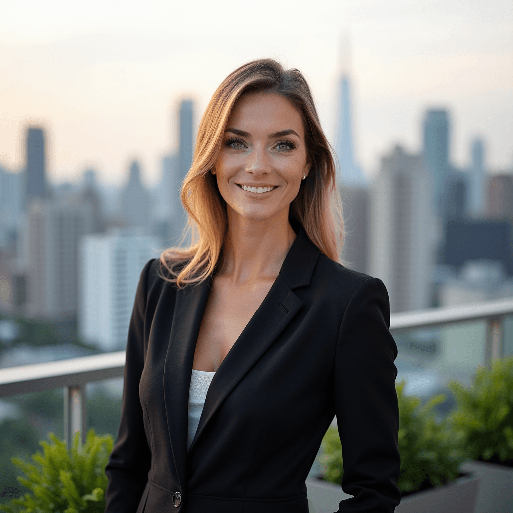 Panoramic rooftop city view background for real estate agent headshots