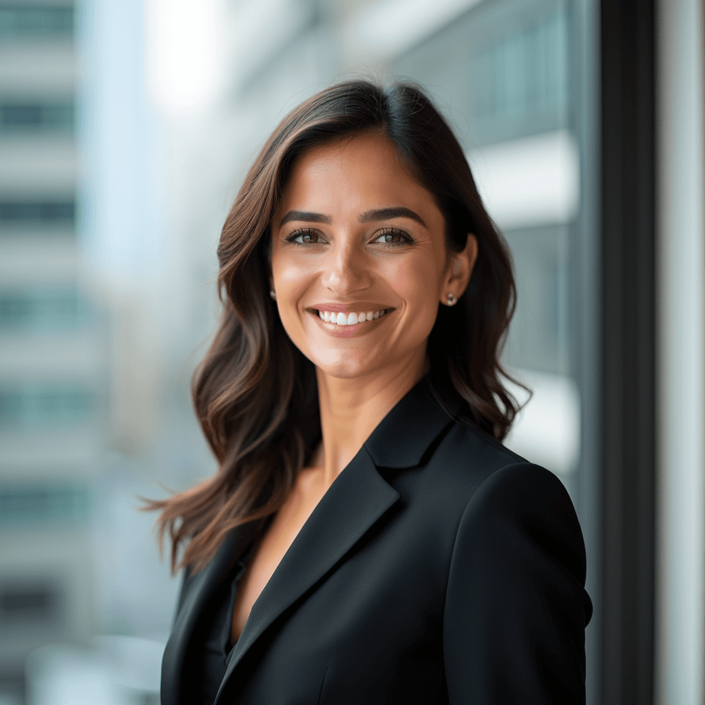 Window-lit urban background for professional real estate headshots