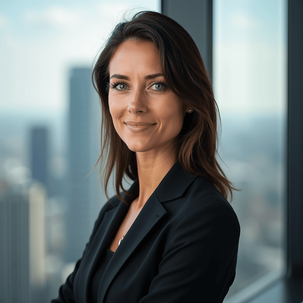 High-rise office background for female CEO headshots