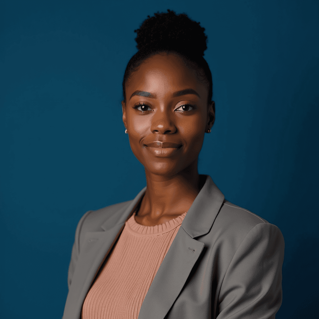 Executive board member headshot with professional deep blue background