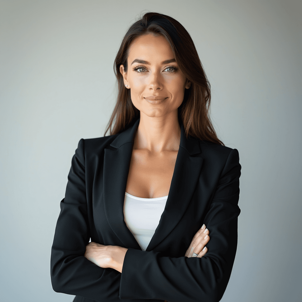 Female executive portrait with neutral studio background for press releases