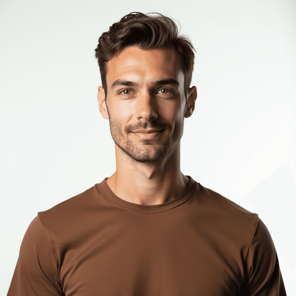 Male professional AI headshot wearing brown t-shirt