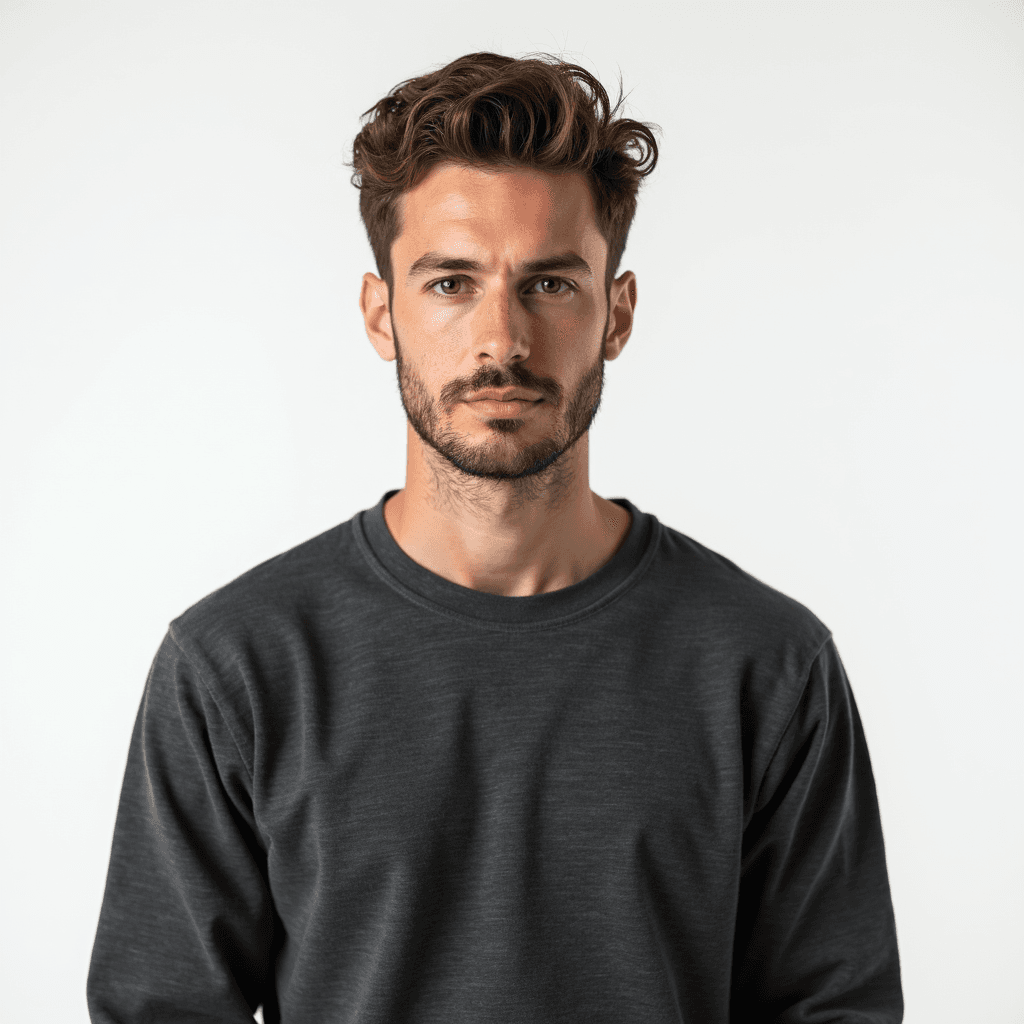 Male professional AI headshot wearing dark gray sweatshirt