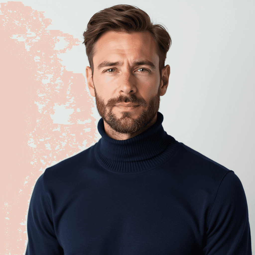 Male professional AI headshot wearing navy knit pullover