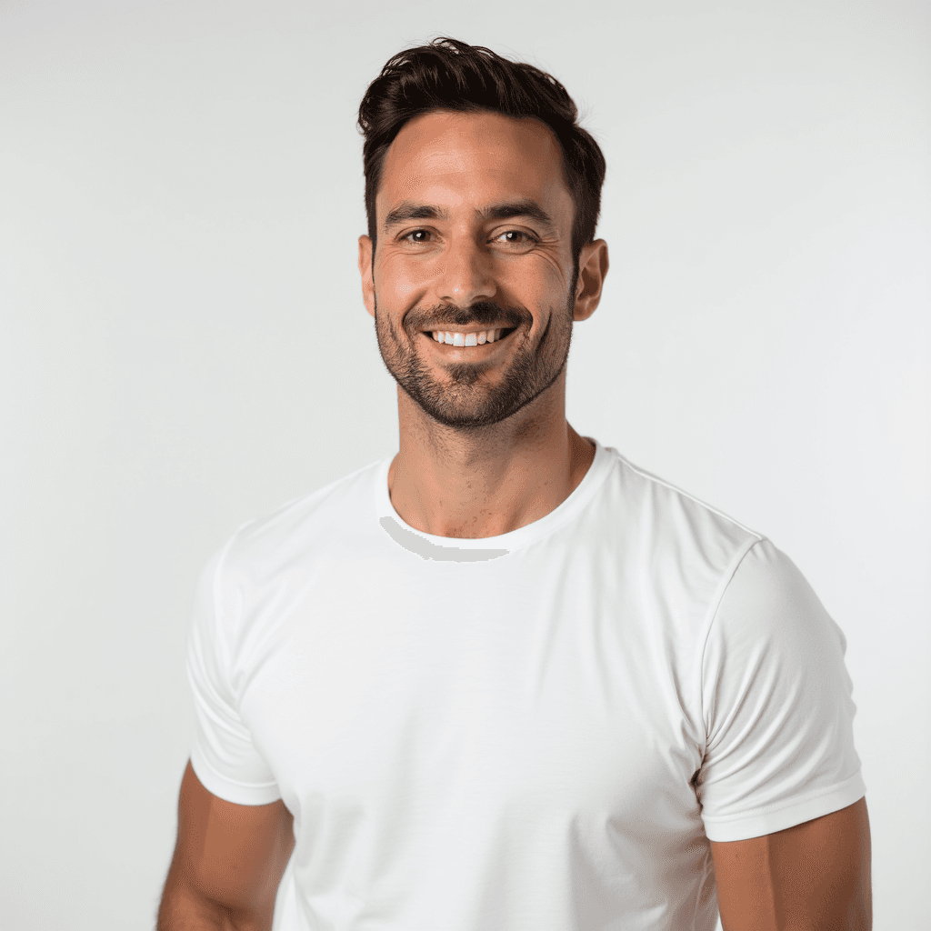 Male professional AI headshot wearing white t-shirt