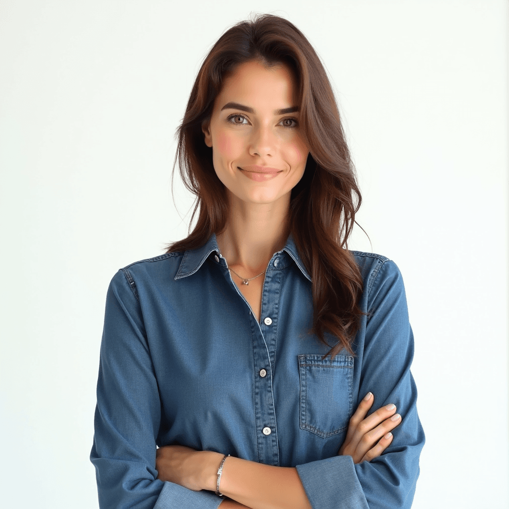 Female professional AI headshot wearing chambray button-up blouse