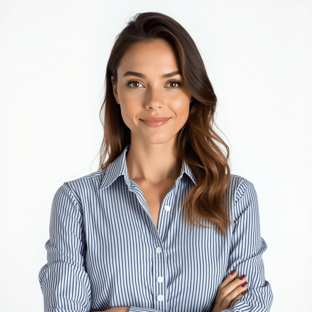 Female professional AI headshot wearing striped button-up blouse