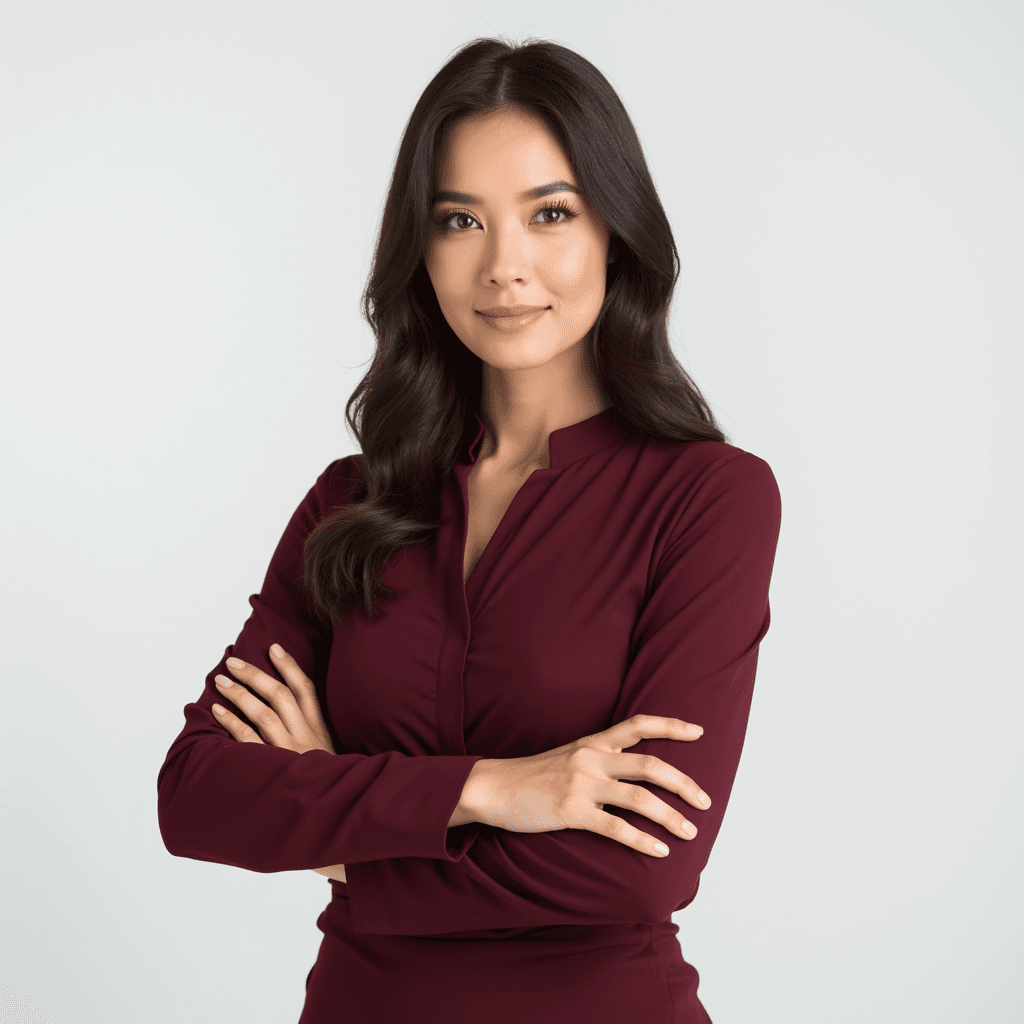 Female professional AI headshot wearing burgundy professional dress