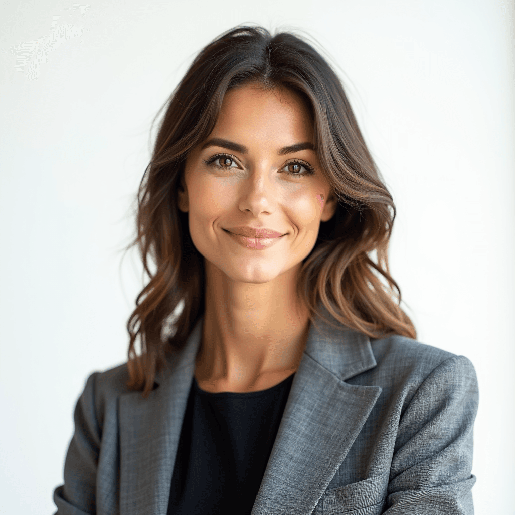 Female professional AI headshot wearing gray blazer over black blouse